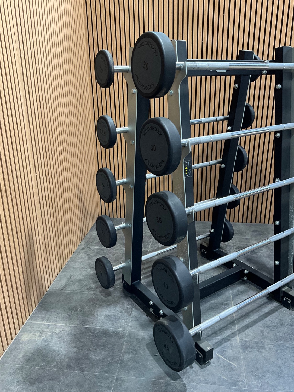 Technogym PURE STRENGTH 10 Place Barbell Rack (A0000520) Black & Technogym Fixed Barbell Set 10 Bars (BBK1) - Image 3