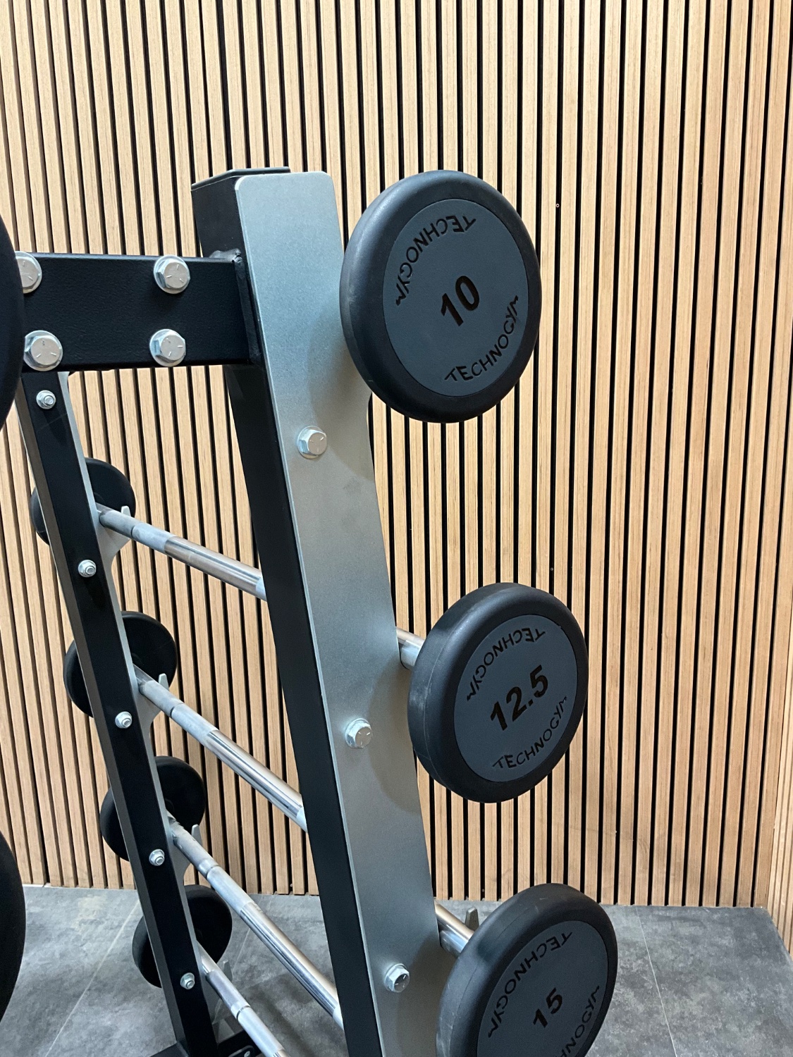 Technogym PURE STRENGTH 10 Place Barbell Rack (A0000520) Black & Technogym Fixed Barbell Set 10 Bars (BBK1) - Image 5